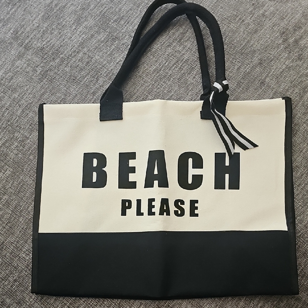 Black and Cream Beach Tote Bag